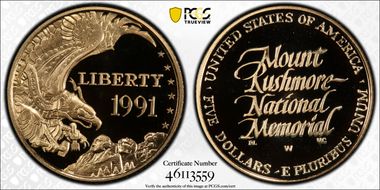 1991-W $5 Mount Rushmore PR69DCAM