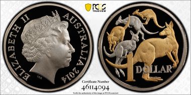 2014 $1 Mob of Roos CuNi Partial Gilt PR70DCAM