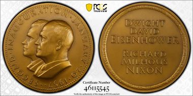 (1957) AE Medal Medallic Art Co. NY Eisenhower-Nixon 2nd Inaug. MS64