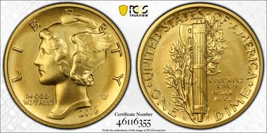 2016-W 10C 100th Anniversary Gold SP70