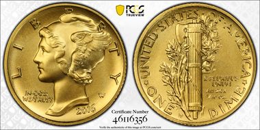 2016-W 10C 100th Anniversary Gold SP70