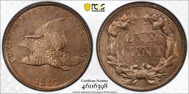1857 1C Flying Eagle MS64