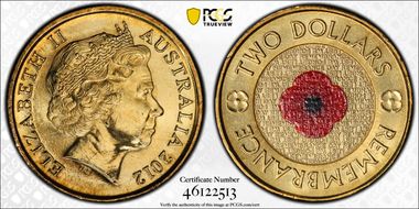 2012 $2 Remembrance Day Colorized MS66
