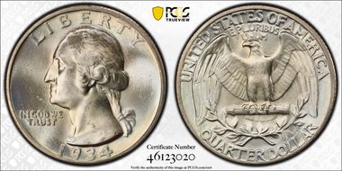 1934 25C Heavy Motto MS66