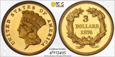 1876 $3 PR66+ DCAM