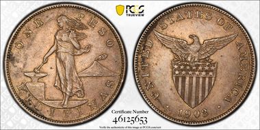 1903-S Peso KM-168  Ag AU50