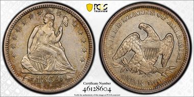 1854-O 25C AU50