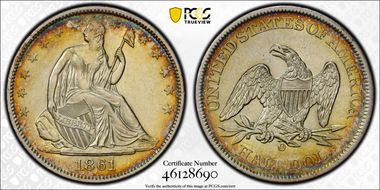 1861-O 50C W-13, CSA, Bisected Date AU58