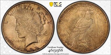 1922-D $1 V-2A Retained Die Break MS62