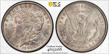 1891 $1 VAM 2A, Dbl Ear/Moustache MS61