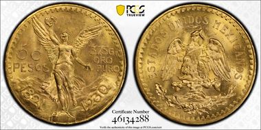 1930 50 Peso KM-481  Au MS64