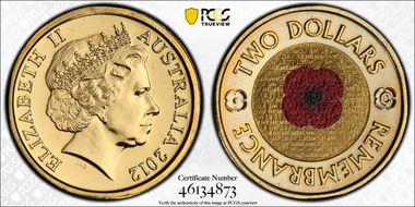 2012-C $2 Remembrance Day Colorized MS68
