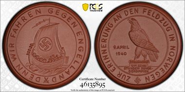 1940 Medal  Occupation of Norway BN Porcelain, Sch-1868a MS67