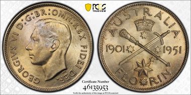 1951(m) Florin Jubilee KM-47  Ag MS64