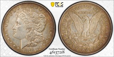 1878 8TF $1 VAM 14.15 Lines in Hair AU53