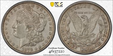 1878 8TF $1 VAM 14.20, Boll Lines AU50