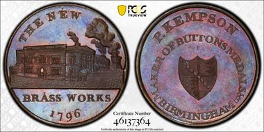 1796 Tk 1/2D DH-202 Warwickshire Kempson's MS65BN