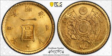 (1871) M4 1 Yen JNDA 01-5 Au High Dot Y-9 MS65