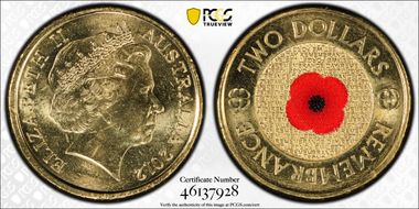 2012 $2 Remembrance Day Colorized MS65