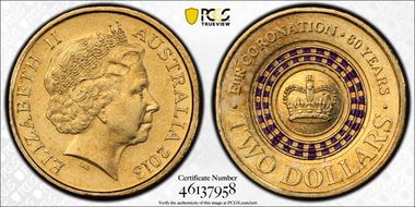 2013 $2 Coronation Colorized MS62