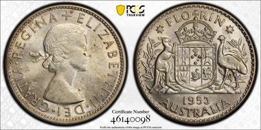 1953(m) Florin Large Reverse Denticles MS61