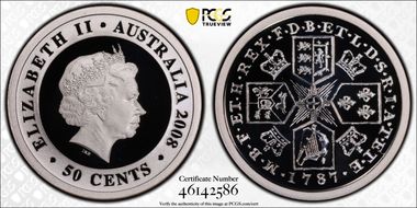 2008 50C 1787 Proclamation Shilling PR70DCAM