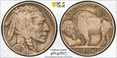 1917-S 5C 2 Feathers, FS-401 VF20