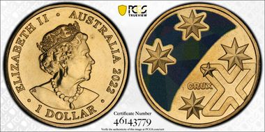 2022 $1 Great Aussie Coin Hunt - 'X' Crux - Colorized MS67
