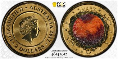 2017 $2 Planetary Coins Mars Colorized MS70