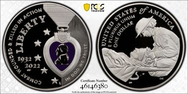 2022-W $1 National Purple Heart Hall of Honor Colorized PR70DCAM