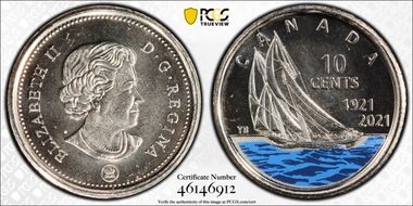 2021 10C 100th Ann. Bluenose Colorized Yves Bérubé  Design MS66