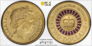 2013 $2 Coronation Colorized MS67