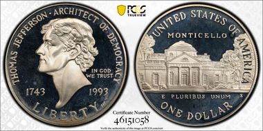 1993-S $1 Jefferson PR68DCAM