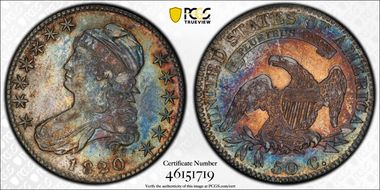 1820/19 50C Overton 101, Square Base 2 AU55