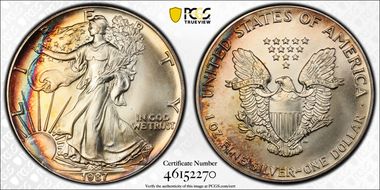 1987 $1 Silver Eagle MS68