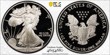 1991-S $1 Silver Eagle PR69DCAM