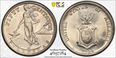 1944-S 50C KM-183  Ag MS65