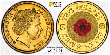 2012-C $2 Remembrance Day Colorized MS67