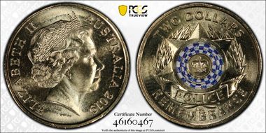 2019 $2 Police Remembrance Colorized MS67