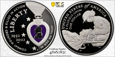 2022-W $1 National Purple Heart Hall of Honor Colorized PR70DCAM
