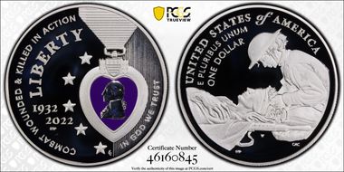 2022-W $1 National Purple Heart Hall of Honor Colorized PR69DCAM