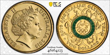 2016 $2 Olympic Team - Green Colorized MS67