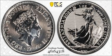 2023 £2 Britannia Elizabeth II Effigy First Strike MS69