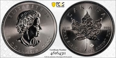 2022 $5 Maple Leaf Ag MS69