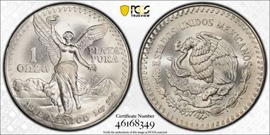 1989-Mo Onza Libertad Ag w/o Dot before 999 MS67