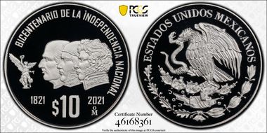 2021-Mo 10 Peso Independence Bicentenary PR70DCAM
