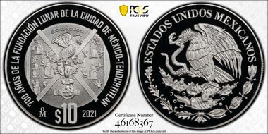 2021-Mo 10 Peso Foundation of Tenochtitlan 700th Anniversary PR70DCAM