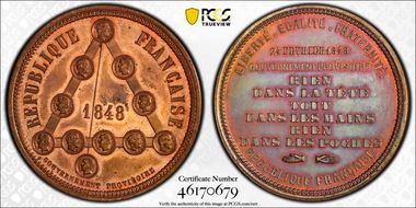 1848 Medal Collignon-71 Bronze Provisional Government SP63RB
