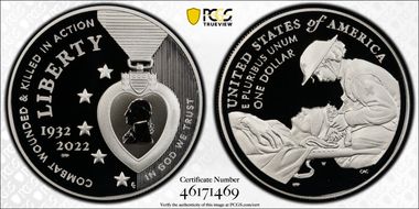 2022-W $1 National Purple Heart Hall of Honor PR70DCAM