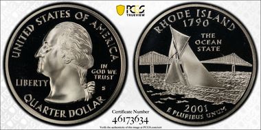 2001-S 25C Rhode Island Silver PR69DCAM